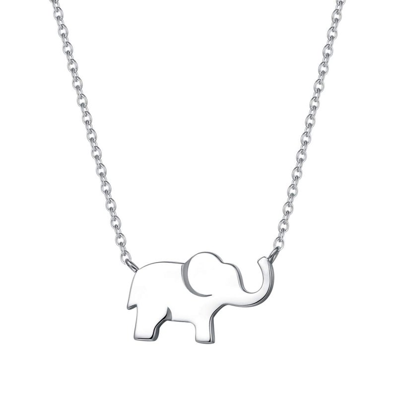 FANCIME Lucky Elephant Necklace 925 Sterling Silver White Gold Plated Dainty Love Family Pendant Necklace Birthday Gifts For Women Friend, 16" + 2" Extender - Image 1